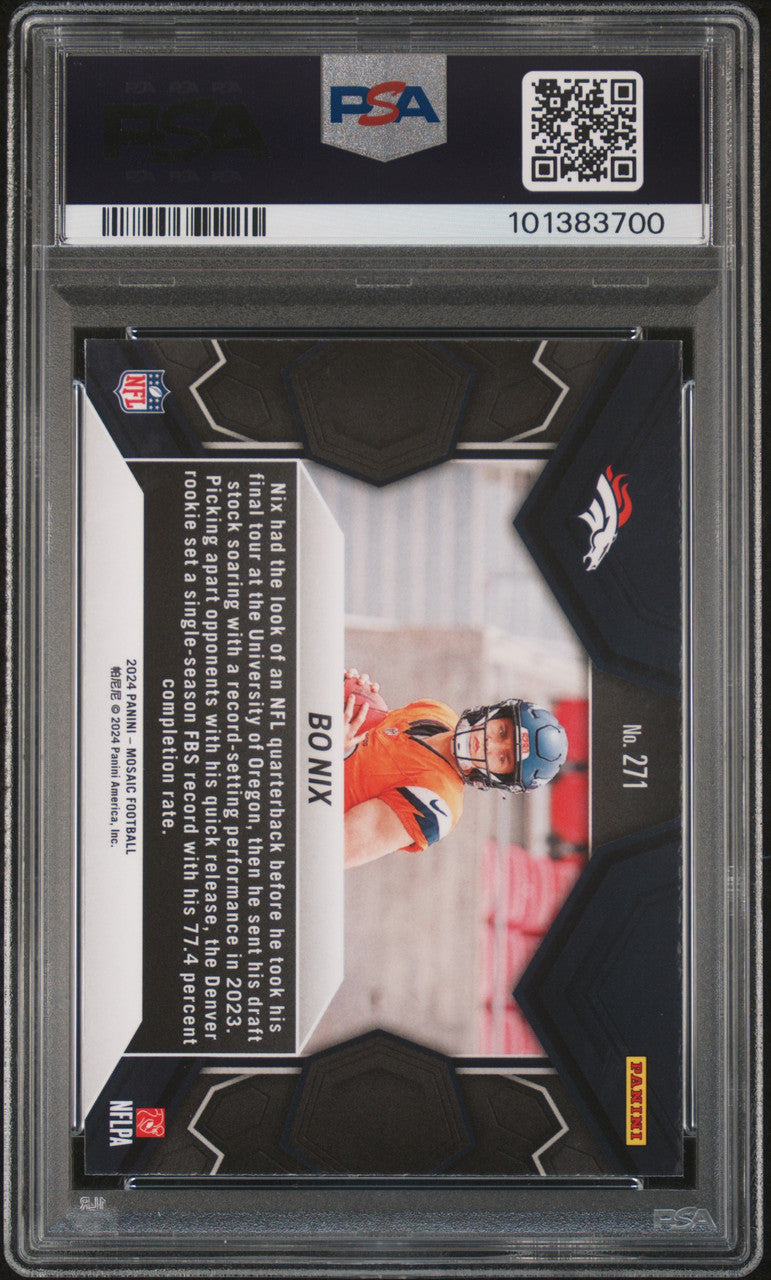 Bo Nix Broncos 2024 Panini Mosaic NFL Debut Rookie Card #271 PSA 10 Gem Mint