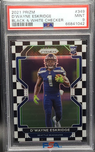 D'Wayne Eskridge 2021 Panini Prizm Black & White Checker Rookie Card #349 PSA 9