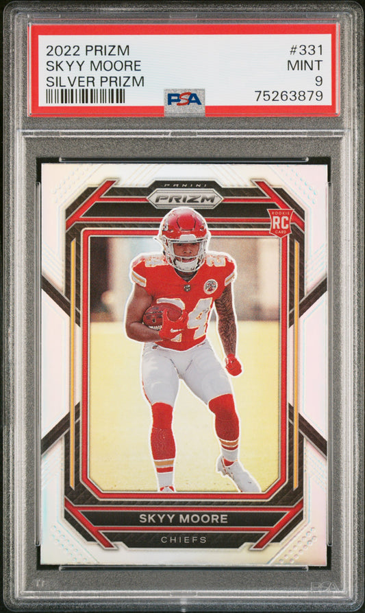 Skyy Moore Chiefs 2022 Panini Prizm Silver Prizm Rookie Card #331 PSA 9 Mint