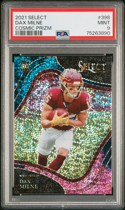 Dax Milne Commanders 2021 Select Field Level Cosmic Prizm Rookie Card PSA 9 Mint