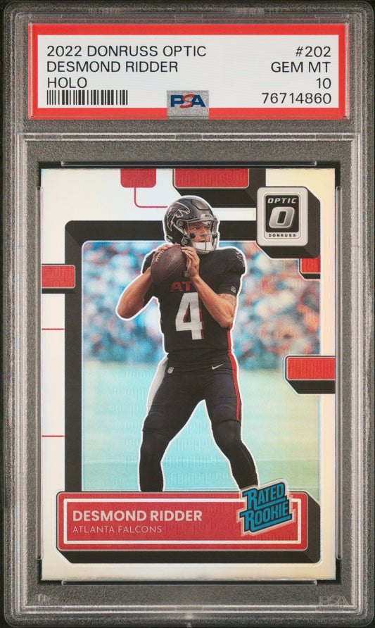 Desmond Ridder Falcons 2022 Donruss Optic Holo Rated Rookie Card #202 PSA 10