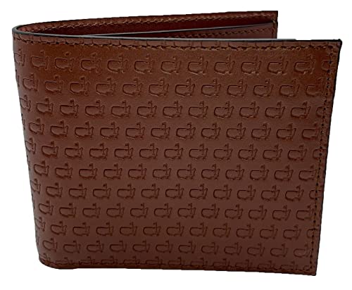 Masters Collection Embossed Mini Logo Pattern Brown Leather Bi-Fold Wallet