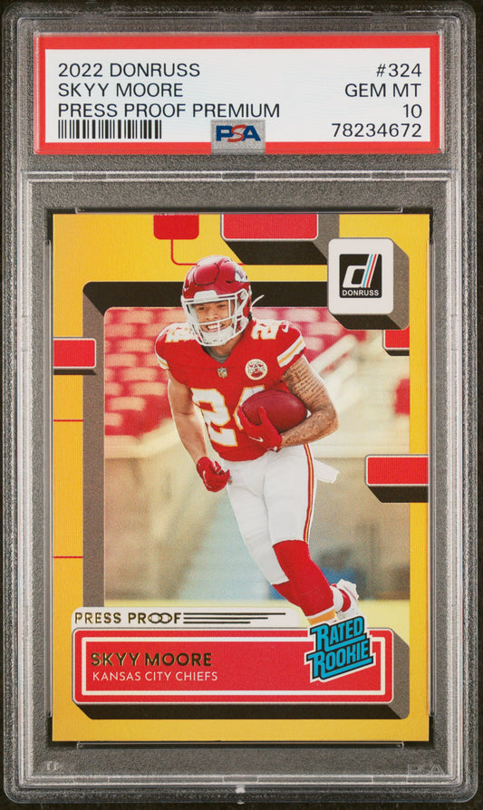 Skyy Moore Chiefs 2022 Donruss Press Proof Premium Rookie Card #324 PSA 10