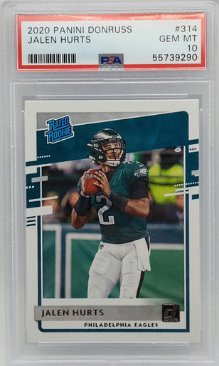 Jalen Hurts Eagles 2020 Panini Donruss Rated Rookie Card #314 PSA 10 Gem Mint