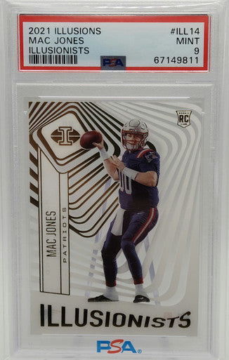 Mac Jones Patriots 2021 Panini Illusions Illusionists Rookie Card PSA 9 Mint