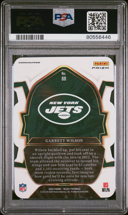 Garrett Wilson Jets 2022 Select Green/Yellow Prizm Die-Cut Rookie Card 88 PSA 10