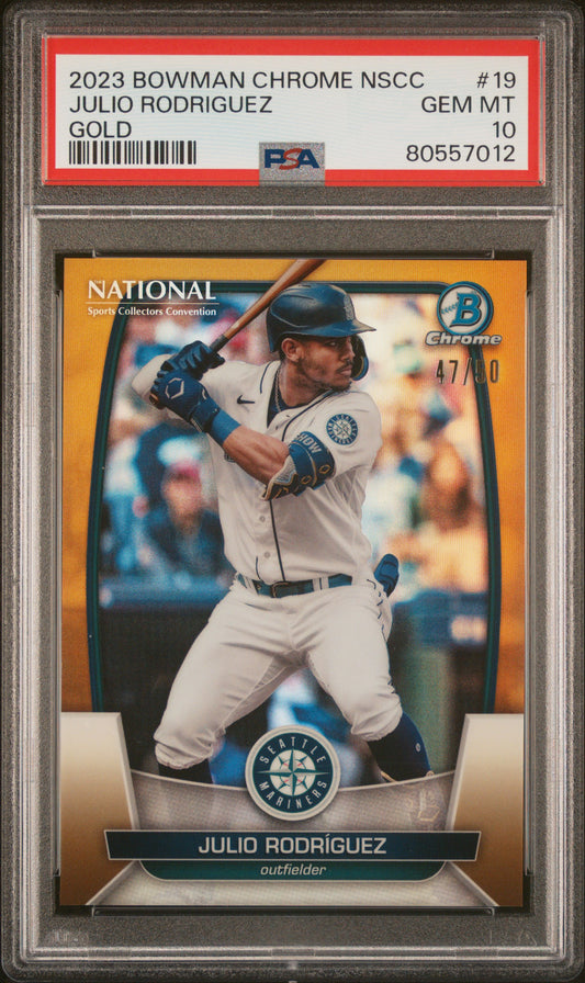 Julio Rodriguez 2023 Bowman Chrome National NSCC Gold Card /50 PSA 10 Gem Mint