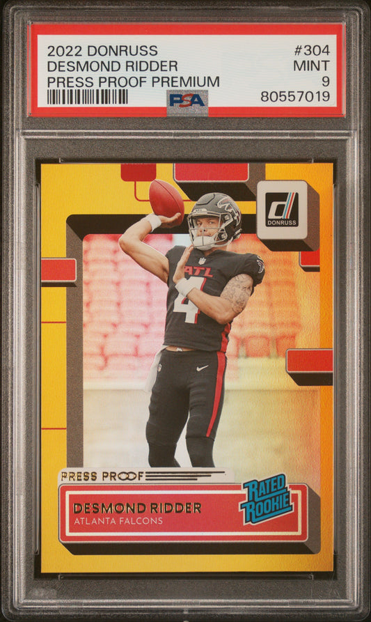 Desmond Ridder Falcons 2022 Donruss Press Proof Premium Rookie Card #304 PSA 9