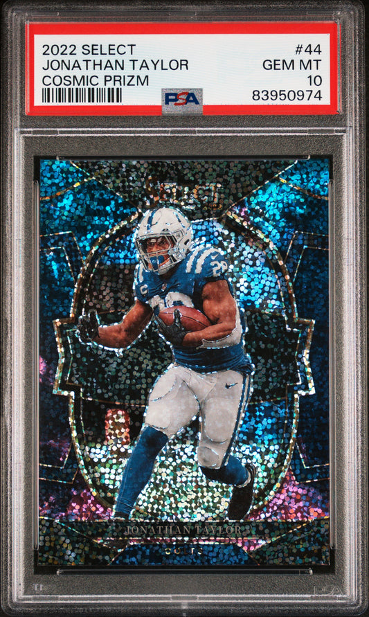 Jonathan Taylor Colts 2022 Panini Select Concourse Cosmic Prizm Card #44 PSA 10