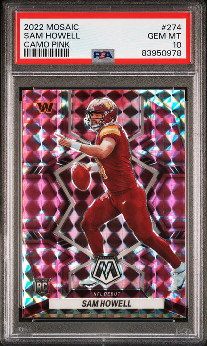 Sam Howell Commanders 2022 Panini Mosaic Camo Pink Rookie Debut Card #274 PSA 10