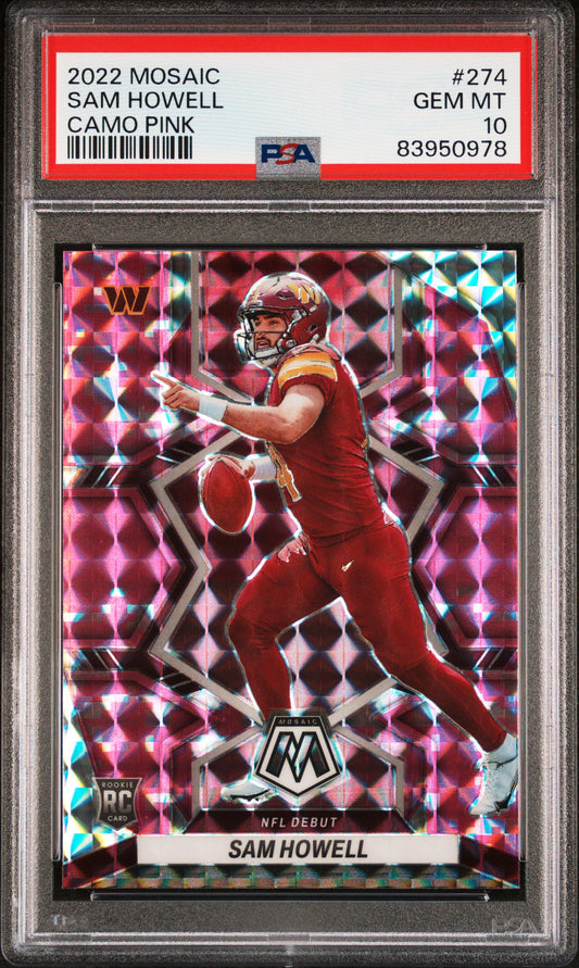 Sam Howell Commanders 2022 Panini Mosaic Camo Pink Rookie Debut Card #274 PSA 10