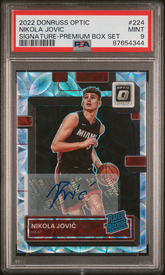 Nikola Jovic 2022 Donruss Optic Signature Premium Rookie Card /10 PSA 9 Mint