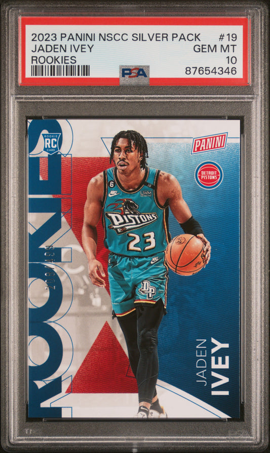 Jaden Ivey Pistons 2023 Panini National Silver Pack Rookie Card /499 PSA 10