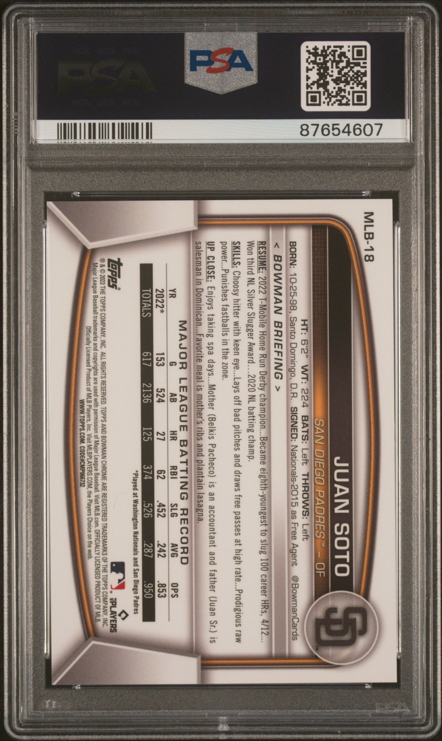 Juan Soto Padres 2023 Bowman Chrome Gold National NSCC Card /50 PSA 10 Gem Mint