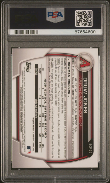 Druw Jones 2023 Bowman Chrome Mega Box Mojo Rookie Card #BCP-25 PSA 10 Gem Mint
