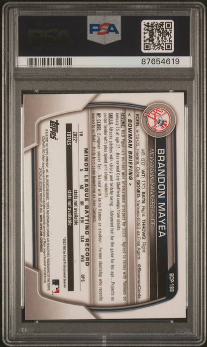 Brandon Mayea 2023 Bowman Chrome Mega Box Mojo Rookie Card #BCP-188 PSA 10