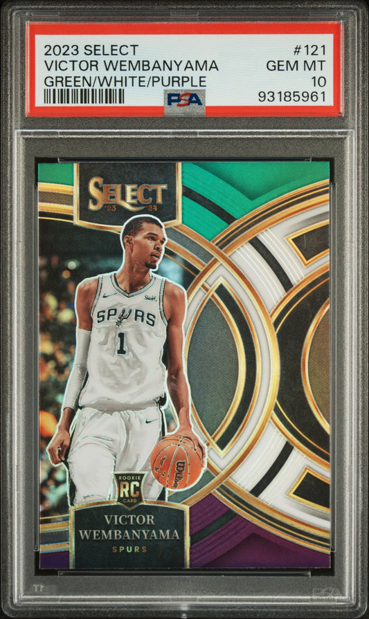 Victor Wembanyama 2023 Select Green White Purple Prizm Rookie Card #121 PSA 10