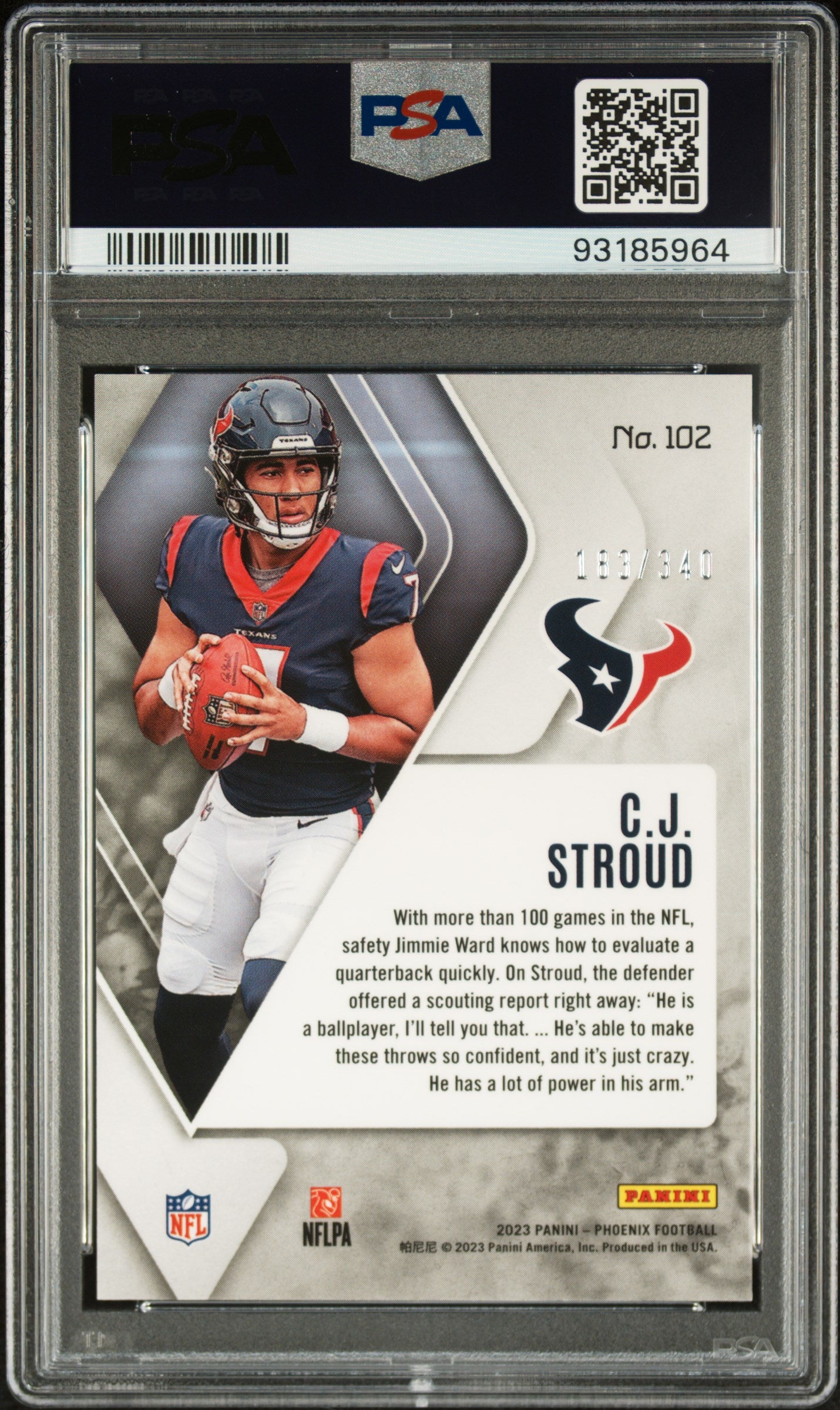 CJ Stroud Texans 2023 Panini Phoenix Fire Burst Rookie Card /340 PSA 10 Gem Mint