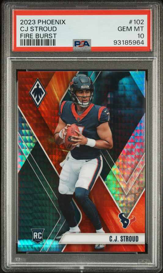 CJ Stroud Texans 2023 Panini Phoenix Fire Burst Rookie Card /340 PSA 10 Gem Mint