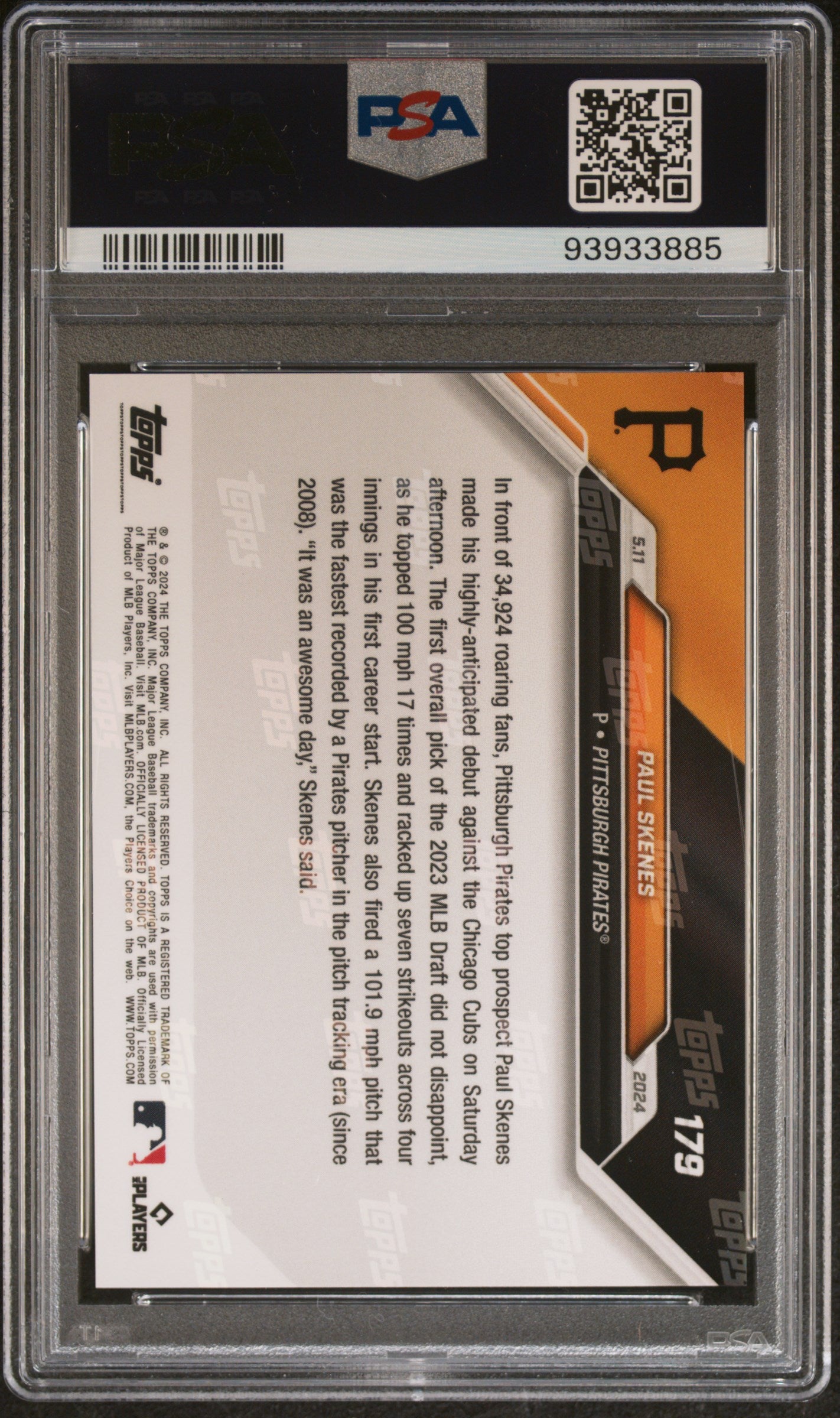 Paul Skenes Pirates 2024 Topps Now Major League Debut Rookie Card #179 PSA 10