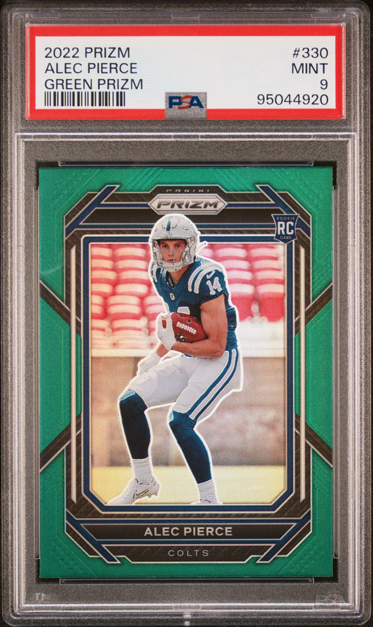 Alec Pierce Colts 2022 Panini Prizm Green Prizm Rookie Card #330 PSA 9 Mint