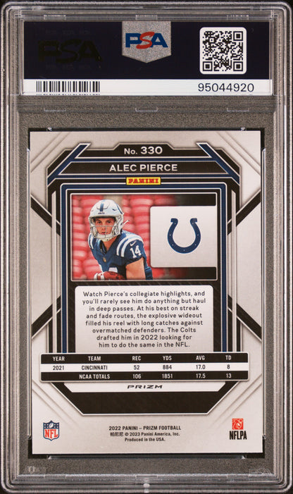 Alec Pierce Colts 2022 Panini Prizm Green Prizm Rookie Card #330 PSA 9 Mint
