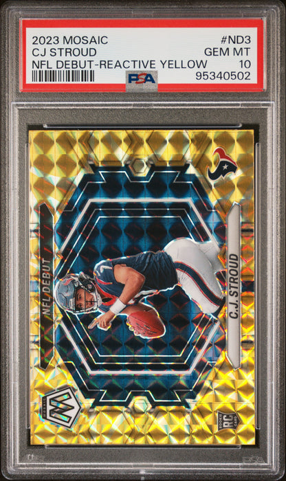 CJ Stroud 2023 Mosaic Reactive Yellow NFL Debut Rookie Card ND-3 PSA 10 Gem Mint