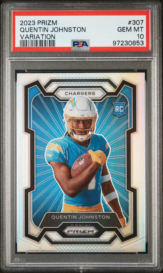 Quentin Johnston 2023 Panini Prizm Silver Variation Rookie Card #307 PSA 10
