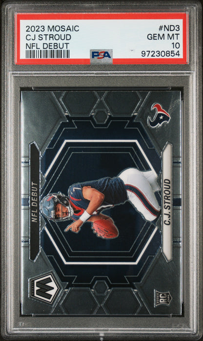 CJ Stroud Texans 2023 Panini Mosaic NFL Debut Rookie Card ND-3 PSA 10 Gem Mint