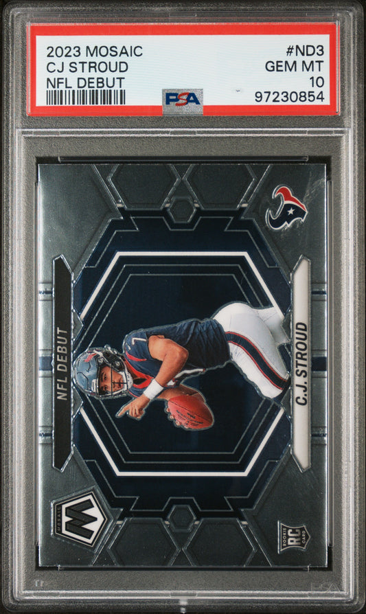 CJ Stroud Texans 2023 Panini Mosaic NFL Debut Rookie Card ND-3 PSA 10 Gem Mint