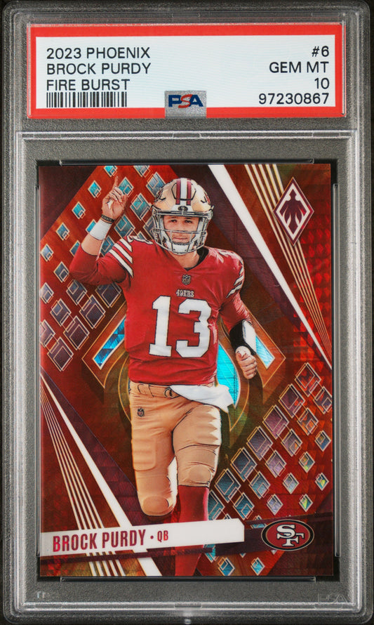 Brock Purdy 49ers 2023 Panini Phoenix Fire Burst Card #6 /340 PSA 10 Gem Mint