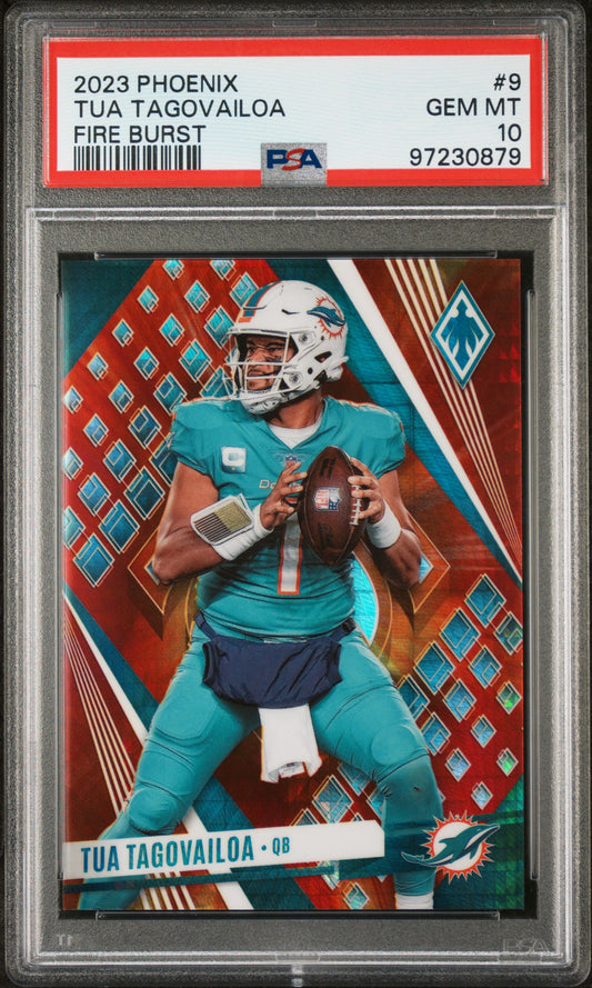 Tua Tagovailoa Dolphins 2023 Panini Phoenix Fire Burst Card #9 PSA 10 Gem Mint