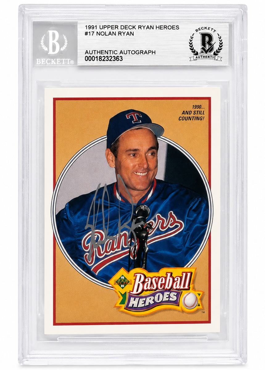 Nolan Ryan Texas Rangers Signed 1991 UD Heroes Card Beckett Authentic BAS