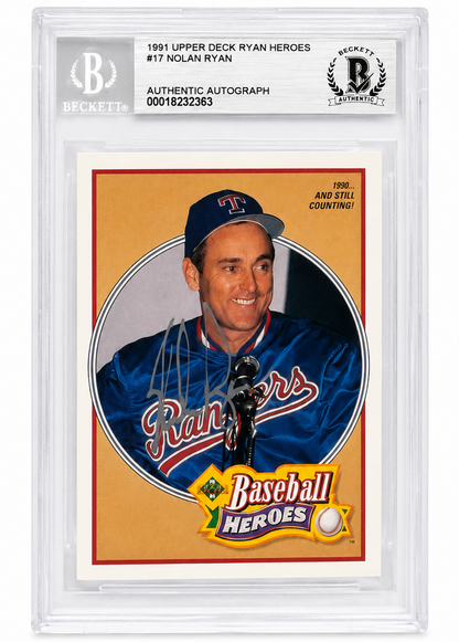 Nolan Ryan Texas Rangers Signed 1991 UD Heroes Card Beckett Authentic BAS
