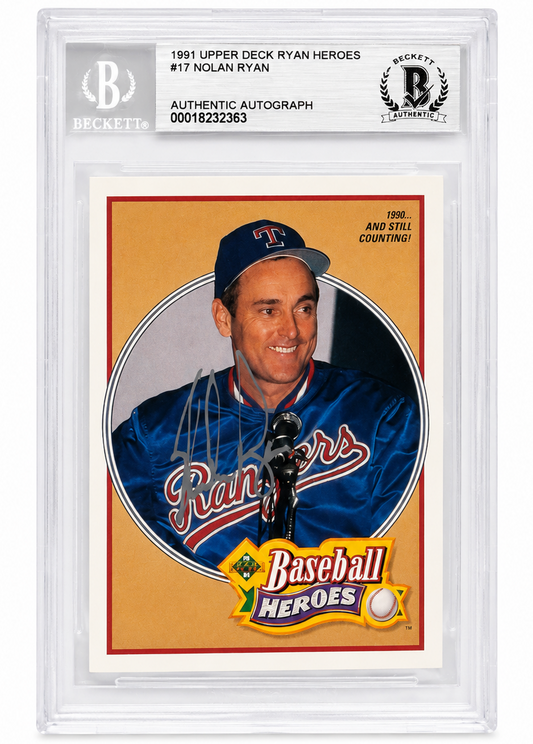 Nolan Ryan Texas Rangers Signed 1991 UD Heroes Card Beckett Authentic BAS