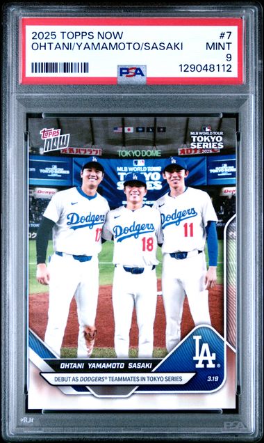 Ohtani/Yamamoto/Sasaki Dodgers 2025 Topps Now Tokyo Series Card #7 PSA 9