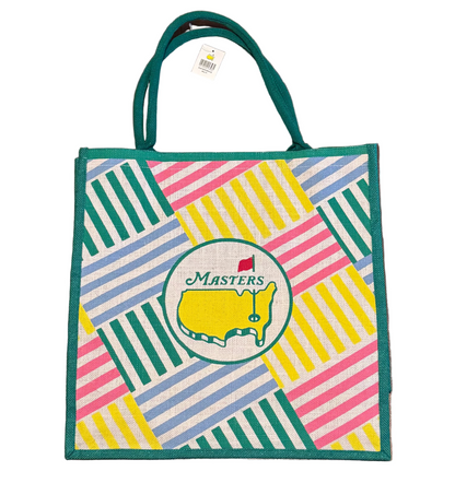 Masters Golf Tournament Multi-Colored Large Jute Tote Burlap Beach Bag