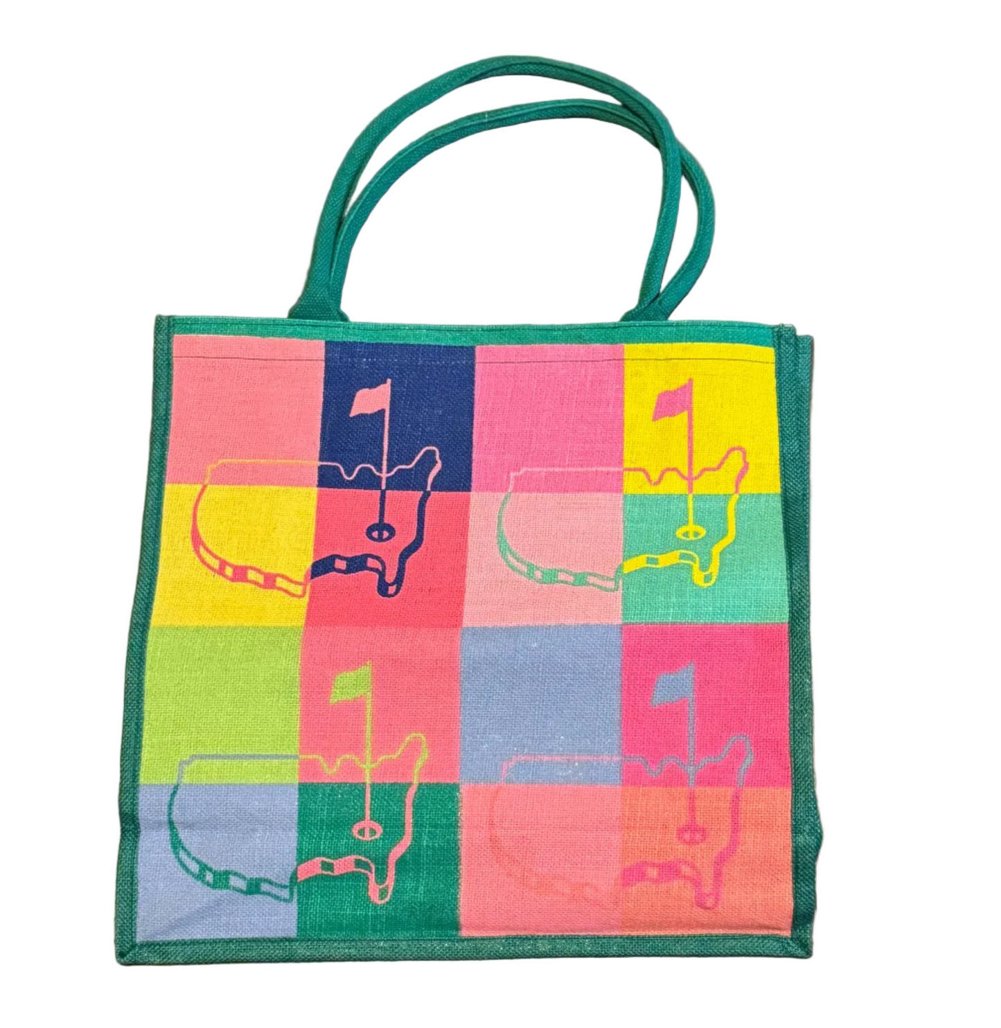 Masters Golf Tournament Pop Color Large Jute Tote Burlap Beach Bag