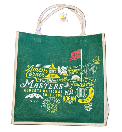 Masters Golf Tournament Amen Corner Green Large Jute Tote Burlap Beach Bag