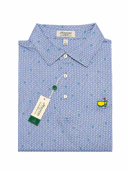 Masters Peter Millar Cups Pattern Blue Performance Golf Polo Shirt - Size Large