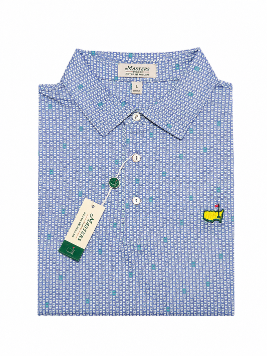 Masters Peter Millar Cups Pattern Blue Performance Golf Polo Shirt - Size Large