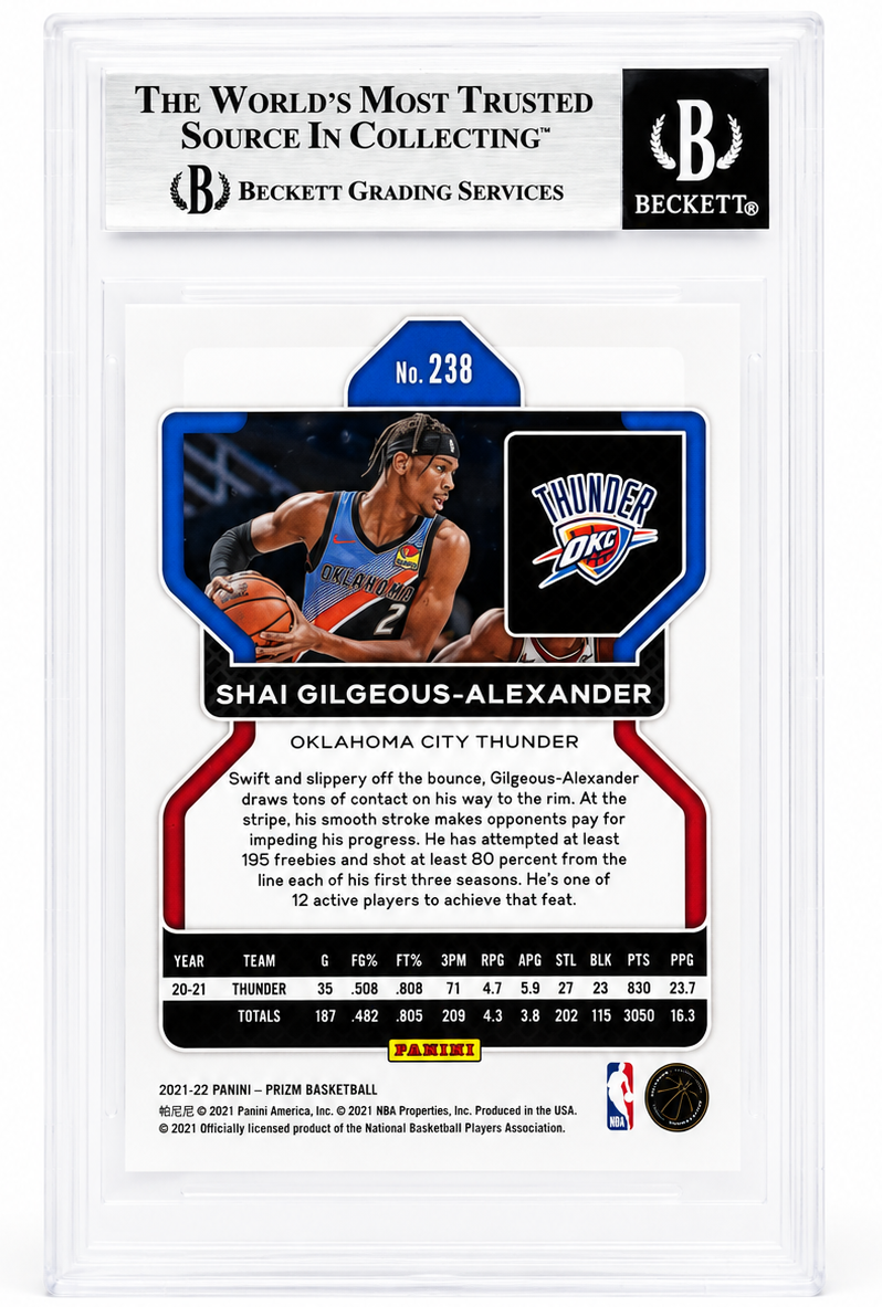Shai Gilgeous-Alexander 2021-22 Panini Prizm Signed Card Beckett Authentic