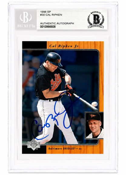 Cal Ripken Jr Autographed Baltimore Orioles 96 UD SP Card Beckett Authentic BAS