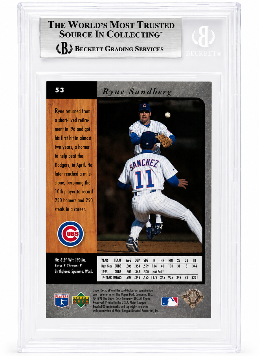 Ryne Sandberg Signed Chicago Cubs 1996 UD SP Card Beckett Authentic BAS