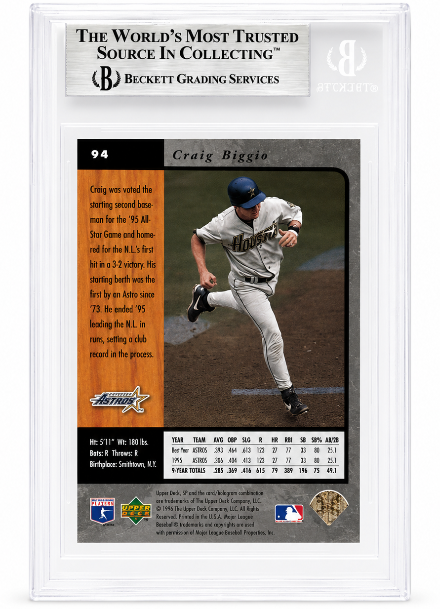 Craig Biggio Signed Houston Astros 1996 UD SP Card Beckett Authentic BAS