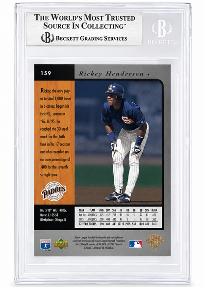 Rickey Henderson Signed San Diego Padres 1996 UD SP Card Beckett Authentic BAS