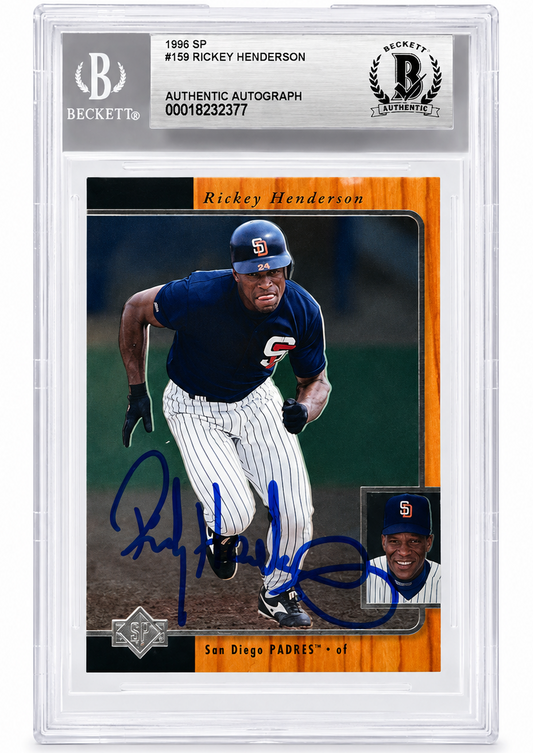 Rickey Henderson Signed San Diego Padres 1996 UD SP Card Beckett Authentic BAS