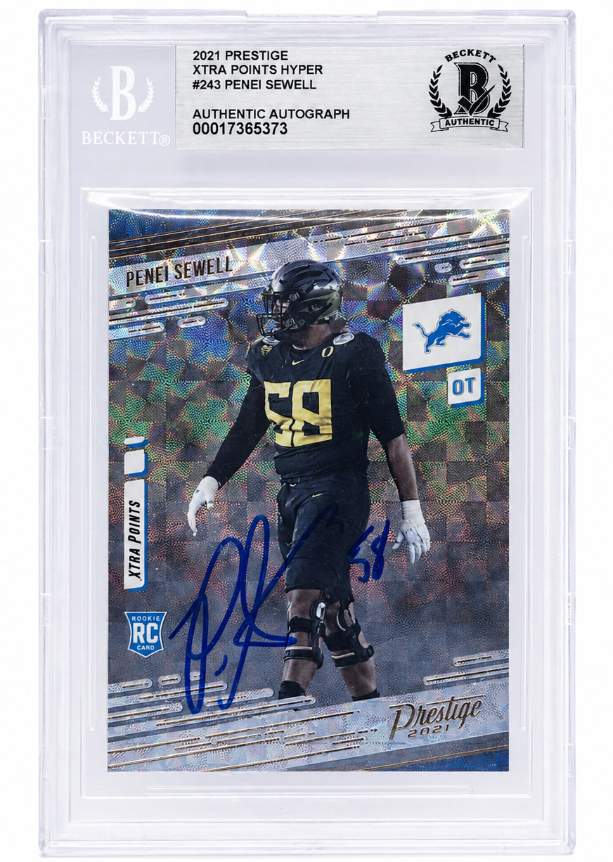 Penei Sewell Lions Signed 2021 Prestige Hyper Rookie Card Beckett Authentic