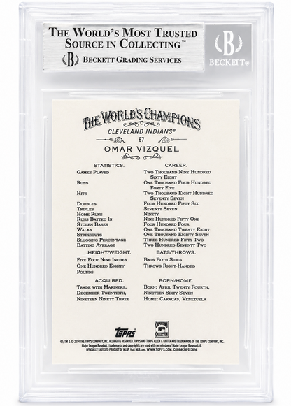 Omar Viquel Signed Indians 2014 Topps Allen & Ginter Card Beckett Authentic BAS