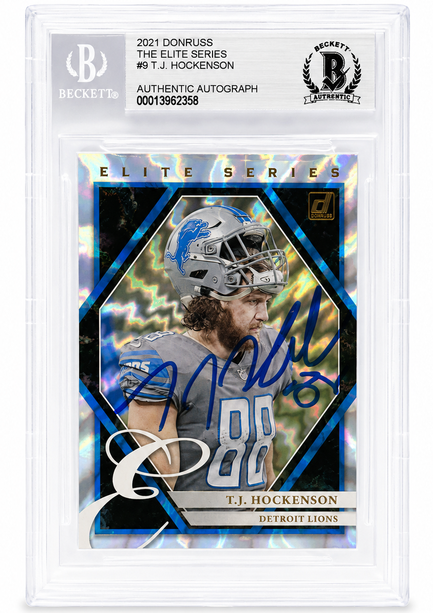 T.J. Hockenson Signed Lions 2021 Donruss Elite Series Card Beckett Authentic BAS